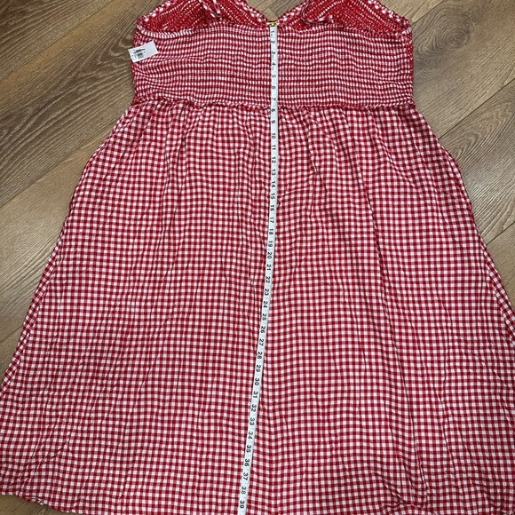 Red Gingham Midi Dress with Smocked Bodice - Picture 5 of 11